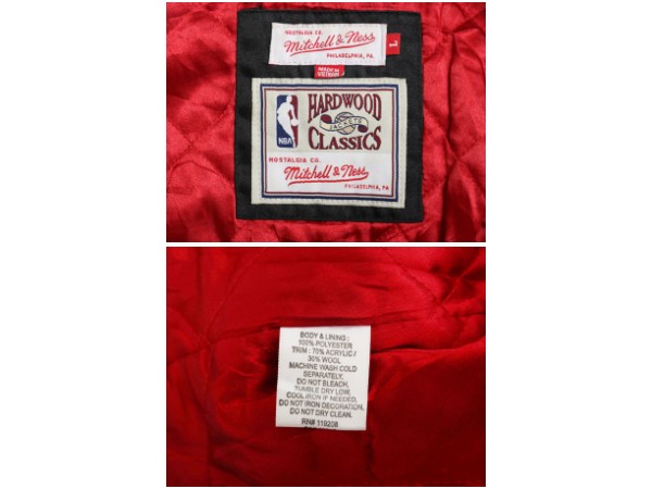 ブルズ ナイロン サテン スタジャン メンズ L / NBA オフィシャル ミッチェルアンドネス 中綿 キルティング ライナー ジョーダン バスケ 黒