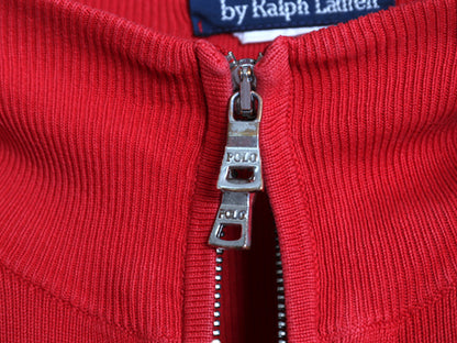 90s ポロ ラルフローレン トラック ジャケット メンズ M 程 オールド フルジップ コットン ニット スウェット ブルゾン リブ編み セーター