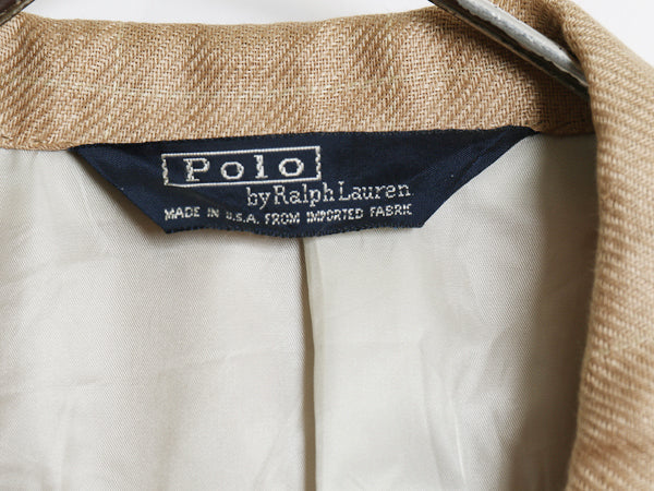 90s USA製 ポロ ラルフローレン テーラード ジャケット メンズ M 程/ オールド チェック ブレザー ウール リネン サマー トラッド ブラウン