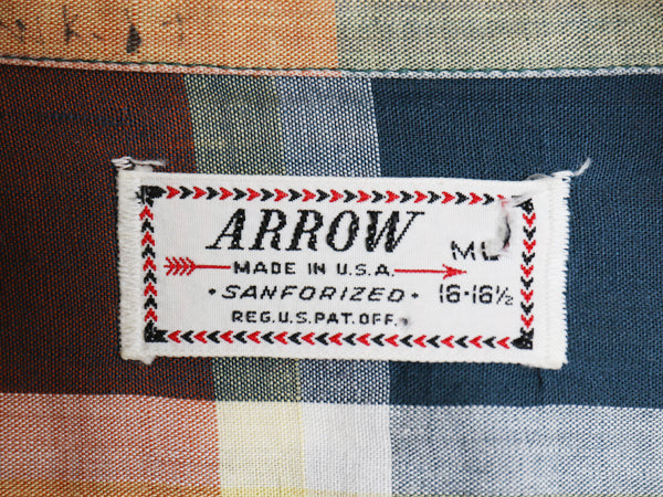 40s USA製 ★ アロー チェック オープンカラー シャツ メンズ L / 古着 ヴィンテージ ループ留め 開襟 ボックス コットン フラップポケット