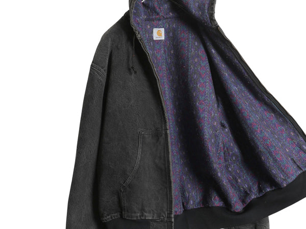 90s USA製 ★ カーハート ブラック デニム アクティブ ジャケット メンズ XL オールド サウスウエスト ブランケット ライナー付き 廃盤 黒