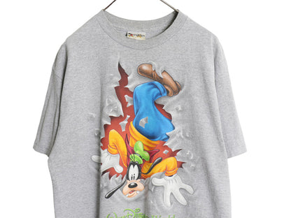 00s グーフィー イラスト 両面 プリント Tシャツ メンズ レディース XL / オールド ディズニー オフィシャル キャラクター 大きいサイズ 灰
