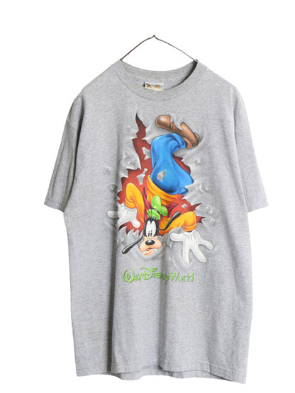 00s グーフィー イラスト 両面 プリント Tシャツ メンズ レディース XL / オールド ディズニー オフィシャル キャラクター 大きいサイズ 灰