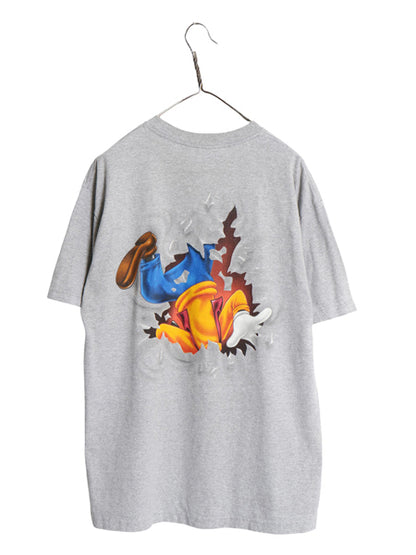 00s グーフィー イラスト 両面 プリント Tシャツ メンズ レディース XL / オールド ディズニー オフィシャル キャラクター 大きいサイズ 灰