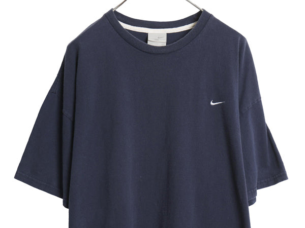 00s ナイキ スモール スウッシュ 刺繍 半袖 Tシャツ メンズ XXL オールド ヘビーウェイト コットン ワンポイント カットソー 大きいサイズ