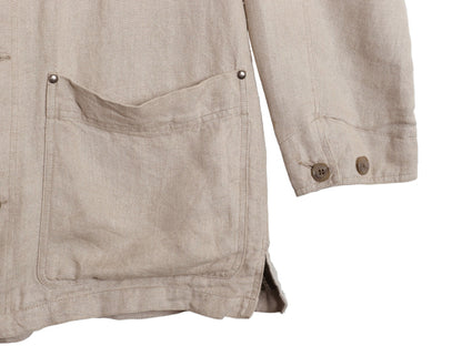 90s ★ バナナリパブリック 100% リネン カバーオール ジャケット メンズ M オールド ワーク ハーフ コート ライナー付き 無地 ナチュラル