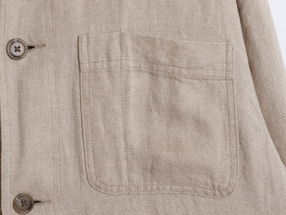 90s ★ バナナリパブリック 100% リネン カバーオール ジャケット メンズ M オールド ワーク ハーフ コート ライナー付き 無地 ナチュラル