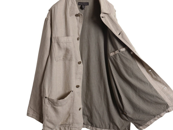 90s ★ バナナリパブリック 100% リネン カバーオール ジャケット メンズ M オールド ワーク ハーフ コート ライナー付き 無地 ナチュラル