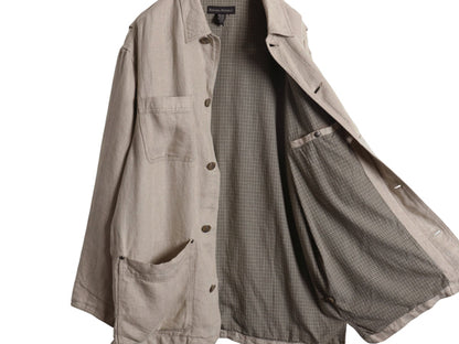 90s ★ バナナリパブリック 100% リネン カバーオール ジャケット メンズ M オールド ワーク ハーフ コート ライナー付き 無地 ナチュラル