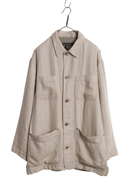 90s ★ バナナリパブリック 100% リネン カバーオール ジャケット メンズ M オールド ワーク ハーフ コート ライナー付き 無地 ナチュラル