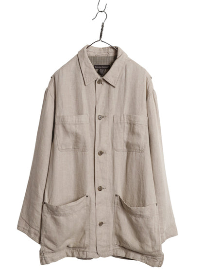 90s ★ バナナリパブリック 100% リネン カバーオール ジャケット メンズ M オールド ワーク ハーフ コート ライナー付き 無地 ナチュラル