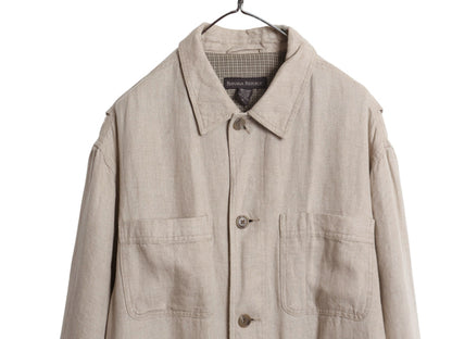 90s ★ バナナリパブリック 100% リネン カバーオール ジャケット メンズ M オールド ワーク ハーフ コート ライナー付き 無地 ナチュラル