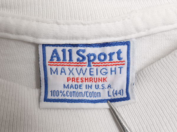 90s USA製 ブルース スプリングスティーン イラスト プリント Tシャツ メンズ L オールド 両面 オフィシャル ロック バンド ALL SPORT 白