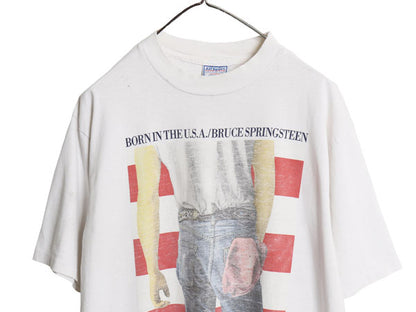 90s USA製 ブルース スプリングスティーン イラスト プリント Tシャツ メンズ L オールド 両面 オフィシャル ロック バンド ALL SPORT 白
