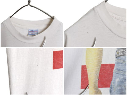 90s USA製 ブルース スプリングスティーン イラスト プリント Tシャツ メンズ L オールド 両面 オフィシャル ロック バンド ALL SPORT 白