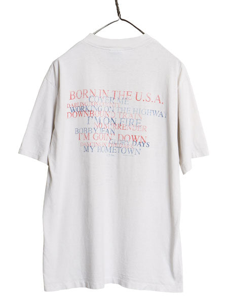 90s USA製 ブルース スプリングスティーン イラスト プリント Tシャツ メンズ L オールド 両面 オフィシャル ロック バンド ALL SPORT 白