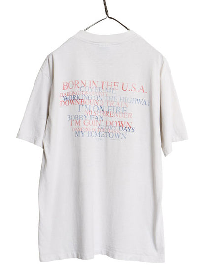90s USA製 ブルース スプリングスティーン イラスト プリント Tシャツ メンズ L オールド 両面 オフィシャル ロック バンド ALL SPORT 白