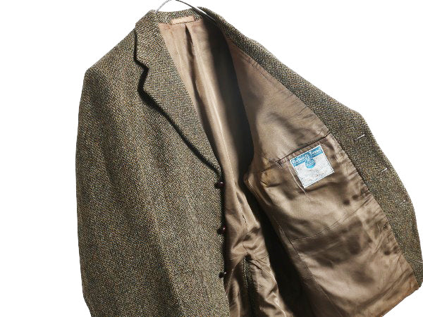 70s DUNN&Co ハリスツイード テーラード ジャケット メンズ XL 古着 旧タグ ヴィンテージ ブレザー ダン社 イギリス製 厚手 ヘビーウェイト