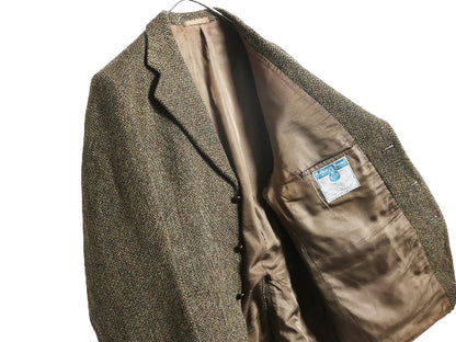 70s DUNN&Co ハリスツイード テーラード ジャケット メンズ XL 古着 旧タグ ヴィンテージ ブレザー ダン社 イギリス製 厚手 ヘビーウェイト