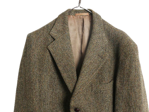 70s DUNN&Co ハリスツイード テーラード ジャケット メンズ XL 古着 旧タグ ヴィンテージ ブレザー ダン社 イギリス製 厚手 ヘビーウェイト