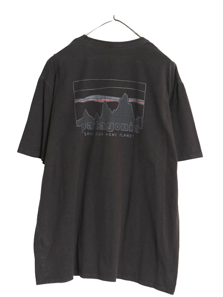パタゴニア 両面 プリント 半袖 Tシャツ メンズ L アウトドア 白タグ ロゴ グラフィック アート イラスト バックプリント フィッツロイ 黒