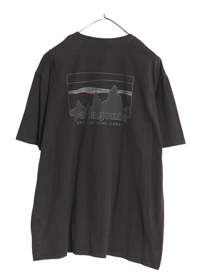 パタゴニア 両面 プリント 半袖 Tシャツ メンズ L アウトドア 白タグ ロゴ グラフィック アート イラスト バックプリント フィッツロイ 黒