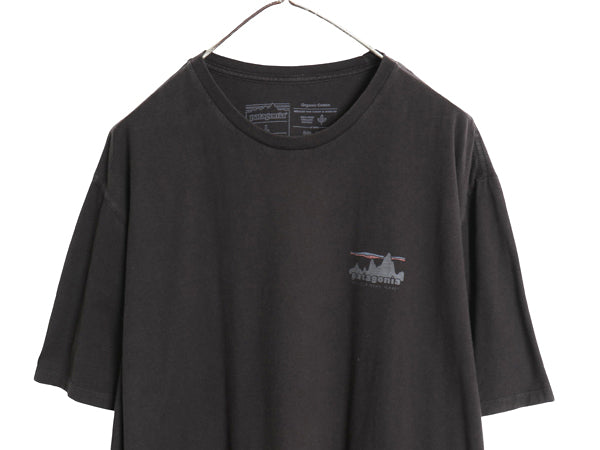 パタゴニア 両面 プリント 半袖 Tシャツ メンズ L アウトドア 白タグ ロゴ グラフィック アート イラスト バックプリント フィッツロイ 黒
