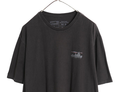 パタゴニア 両面 プリント 半袖 Tシャツ メンズ L アウトドア 白タグ ロゴ グラフィック アート イラスト バックプリント フィッツロイ 黒