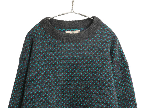 80s ノルウェー製 ★ エルエルビーン バーズアイ ニット セーター メンズ XL / 古着 ヴィンテージ ウール ノルディック 総柄 大きいサイズ