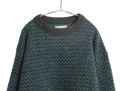 80s ノルウェー製 ★ エルエルビーン バーズアイ ニット セーター メンズ XL / 古着 ヴィンテージ ウール ノルディック 総柄 大きいサイズ