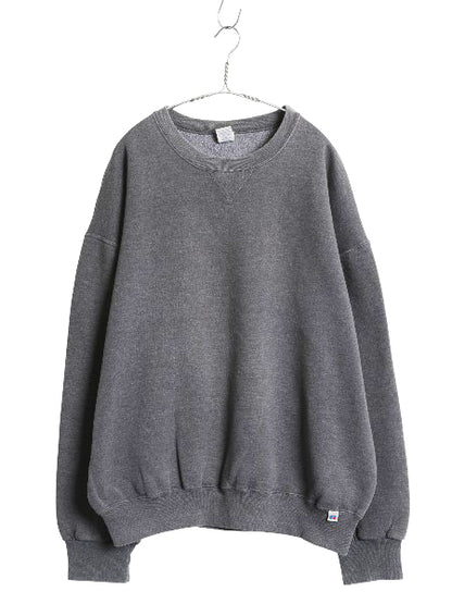 90s ラッセル 無地 スウェット メンズ レディース XXL / 古着 オールド トレーナー 前V 裏起毛 大きいサイズ ワンポイント ブランク グレー
