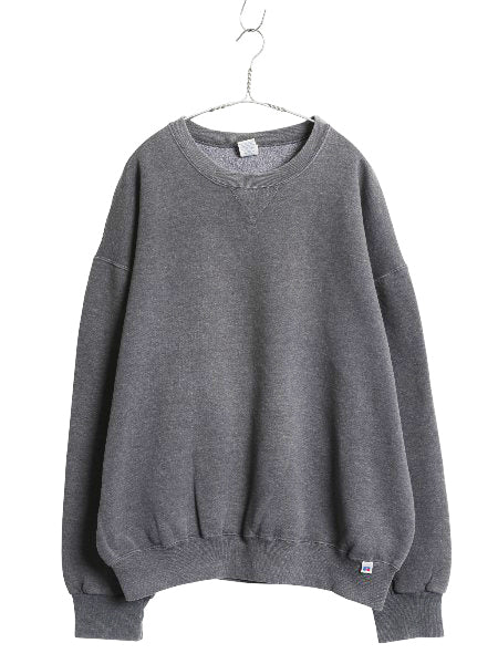 90s ラッセル 無地 スウェット メンズ レディース XXL / 古着 オールド トレーナー 前V 裏起毛 大きいサイズ ワンポイント ブランク グレー