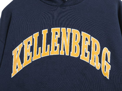 00s ラッセル カレッジ プリント スウェット フード パーカー メンズ レディース M オールド トレーナー 裏起毛 プルオーバー シンプル 紺