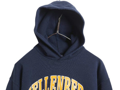 00s ラッセル カレッジ プリント スウェット フード パーカー メンズ レディース M オールド トレーナー 裏起毛 プルオーバー シンプル 紺