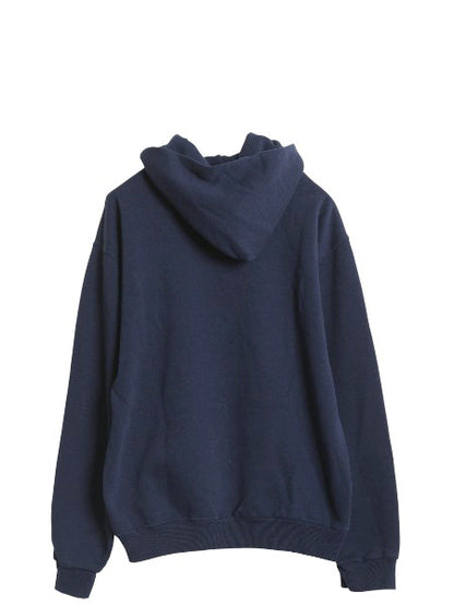 00s ラッセル カレッジ プリント スウェット フード パーカー メンズ レディース M オールド トレーナー 裏起毛 プルオーバー シンプル 紺