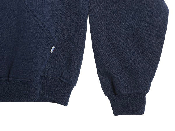 00s ラッセル カレッジ プリント スウェット フード パーカー メンズ レディース M オールド トレーナー 裏起毛 プルオーバー シンプル 紺