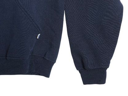 00s ラッセル カレッジ プリント スウェット フード パーカー メンズ レディース M オールド トレーナー 裏起毛 プルオーバー シンプル 紺