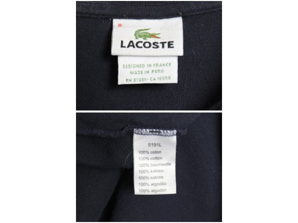 フランス 企画 ラコステ 鹿の子 長袖 ポロシャツ 8 メンズ XXL 程 長袖シャツ ワンポイント コットン カットソー ゆったり 大きいサイズ 紺