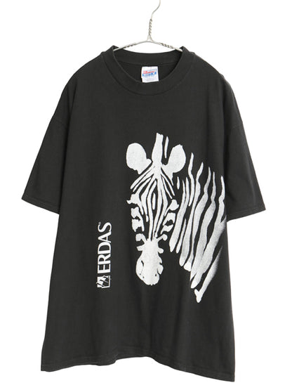 90s 企業 シマウマ 両面 プリント Tシャツ メンズ XL オールド メッセージ グラフィック アート イラスト ヘビーウェイト 大きいサイズ 黒