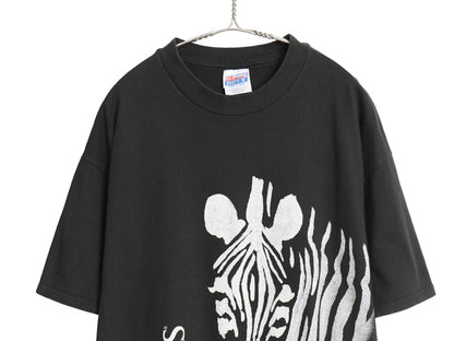90s 企業 シマウマ 両面 プリント Tシャツ メンズ XL オールド メッセージ グラフィック アート イラスト ヘビーウェイト 大きいサイズ 黒