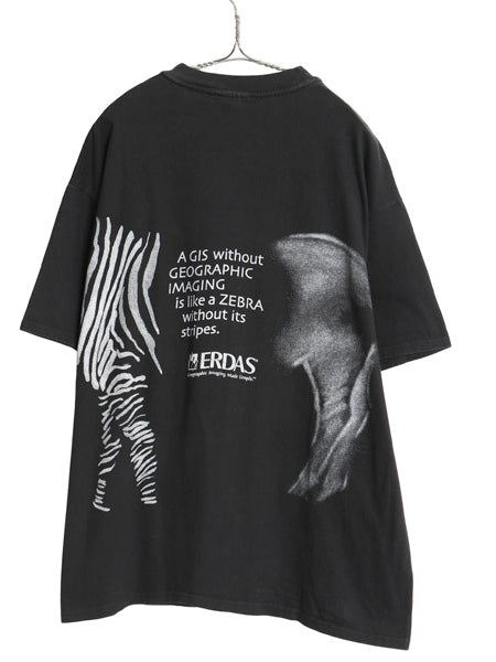 90s 企業 シマウマ 両面 プリント Tシャツ メンズ XL オールド メッセージ グラフィック アート イラスト ヘビーウェイト 大きいサイズ 黒