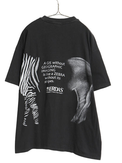 90s 企業 シマウマ 両面 プリント Tシャツ メンズ XL オールド メッセージ グラフィック アート イラスト ヘビーウェイト 大きいサイズ 黒