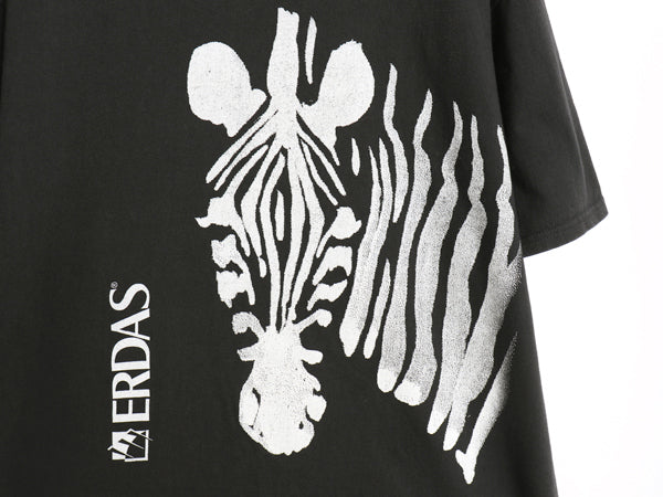 90s 企業 シマウマ 両面 プリント Tシャツ メンズ XL オールド メッセージ グラフィック アート イラスト ヘビーウェイト 大きいサイズ 黒