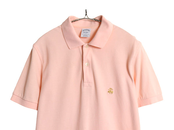 ブルックスブラザーズ 鹿の子 半袖 ポロシャツ メンズ S ワンポイント ロゴ SLIM FIT コットン カットソー トップス シンプル 無地 ピンク