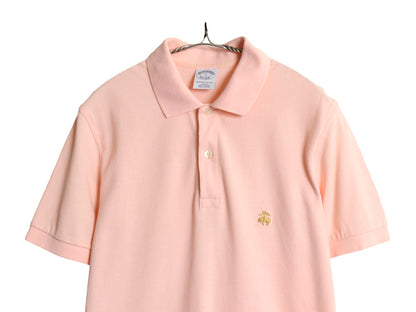 ブルックスブラザーズ 鹿の子 半袖 ポロシャツ メンズ S ワンポイント ロゴ SLIM FIT コットン カットソー トップス シンプル 無地 ピンク