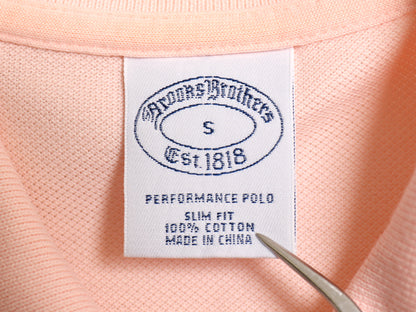 ブルックスブラザーズ 鹿の子 半袖 ポロシャツ メンズ S ワンポイント ロゴ SLIM FIT コットン カットソー トップス シンプル 無地 ピンク