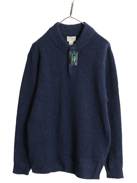 デットストック エルエルビーン ヘンリーネック ニット セーター メンズ M / ラム ウール モックネック 長袖ニット プルオーバー 無地 紺