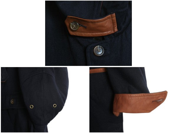 00s ★ オービス バーン ジャケット メンズ L 古着 オールド アウトドア 本革 レザー 切替 ウール コットン ハンティング カバーオール 紺