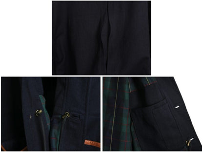 00s ★ オービス バーン ジャケット メンズ L 古着 オールド アウトドア 本革 レザー 切替 ウール コットン ハンティング カバーオール 紺