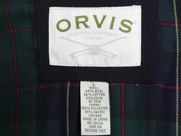 00s ★ オービス バーン ジャケット メンズ L 古着 オールド アウトドア 本革 レザー 切替 ウール コットン ハンティング カバーオール 紺